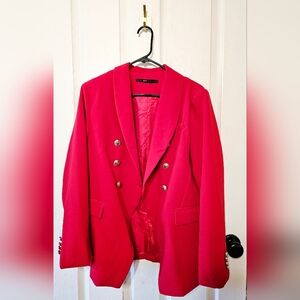 Red Double Breasted Blazer with Gold Buttons - Large